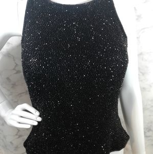 Vintage Sleeveless Black Beaded Formal Top Sz L